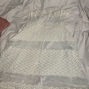 Mesh and Crotchet tank top white w/ button detail